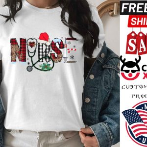 Nurse Shirt, Nurse Christmas Shirt, Funny Christmas Gifts, Christmas Shirt for Nurse, Santa Hat Nurse Christmas Shirt, Women Shirt