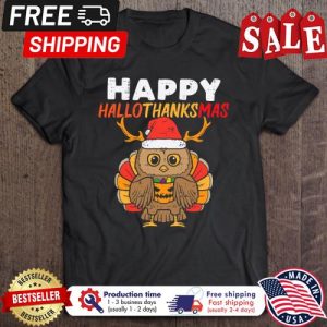 Owl Turkey happy hallothanksmas christmas thanksgiving shirt 5