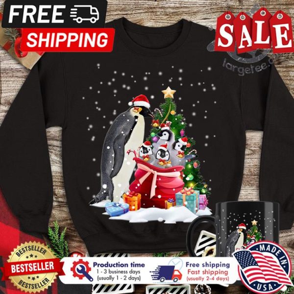 Penguin santa gifts christmas shirt