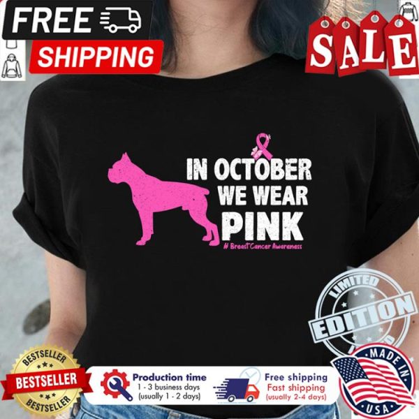 Pitbull in october we wear pink breast cancer awareness shirt