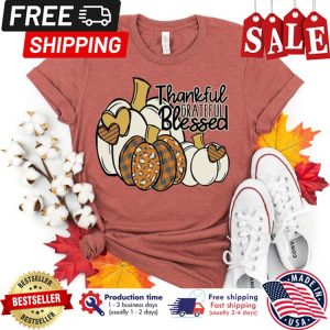 Pumpkin leopard thankful greateful blessed thanksgiving shirt