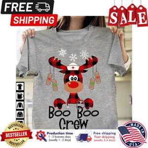 Reindeer buffalo plaid nurse boo boo crew snowflakes christmas shirt