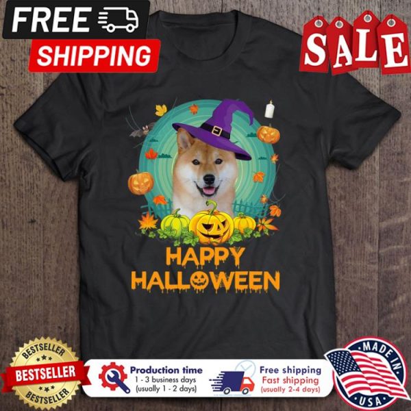 Shiba witch pumpkin happy halloween shirt
