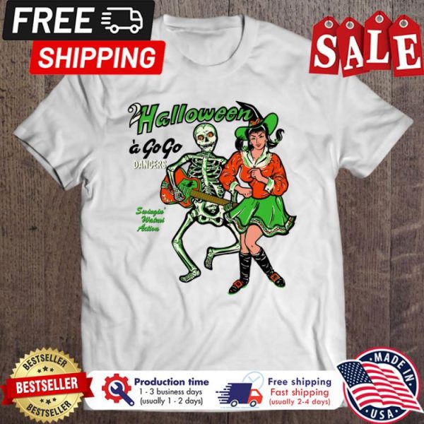 Skeleton and girl halloween a gogo danger shirt