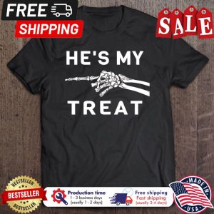 Skeleton hand hes my treat halloween shirt