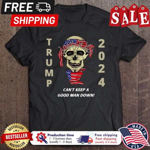 Skull Trump 2024 cant keep a good man down american flag halloween shirt
