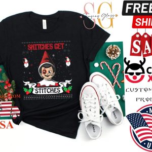 Snitches Get Stitches Funny Elf Christmas Ugly Shirt