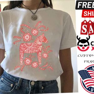 Swedish Dala Horse Folk Art Scandinavian Shirt