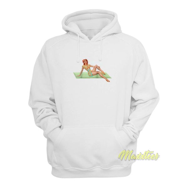 Retro Pin Up Girl Americana In Green Blond Hoodie