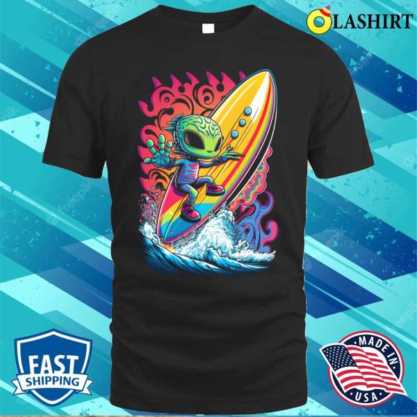 Alien Funny T-shirt, The Funky Alien Surfer T-shirt