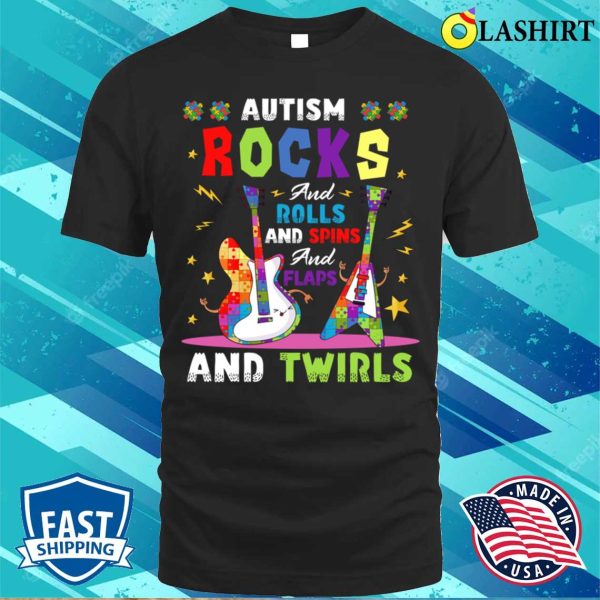 Autism Awareness T-shirt, Autism Rocks And Rolls Funny Autism Awareness Month T-shirt