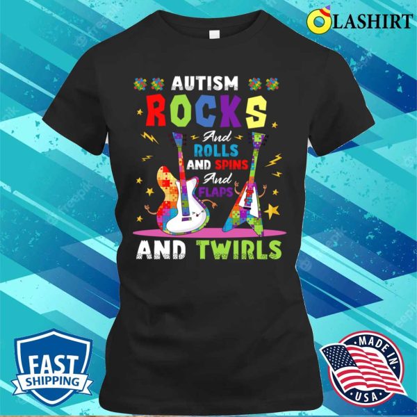 Autism Awareness T-shirt, Autism Rocks And Rolls Funny Autism Awareness Month T-shirt