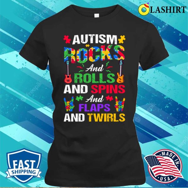 Autism Rocks And Rolls Funny Autism Awareness Month T-shirt