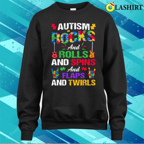 Autism Rocks And Rolls Funny Autism Awareness Month T-shirt