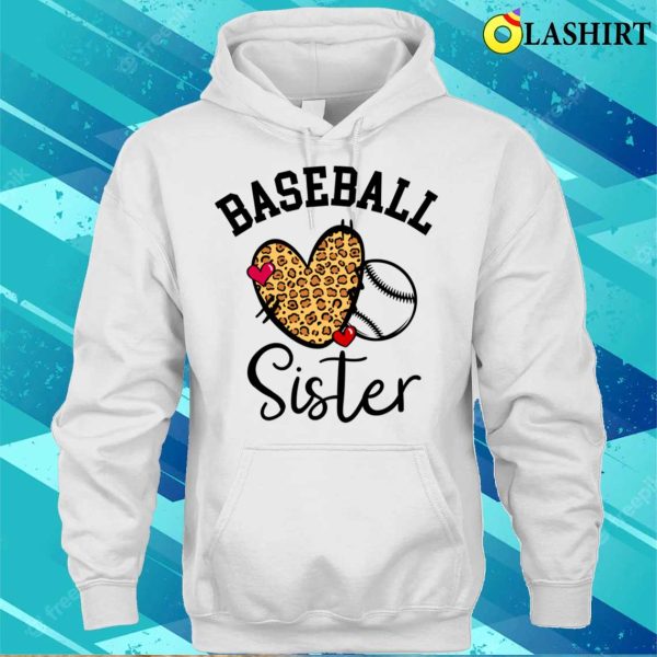 Baseball Sister T-shirt, Baseball Sister Leopard Heart Funny Mothers Day Baseball Fan T-shirt