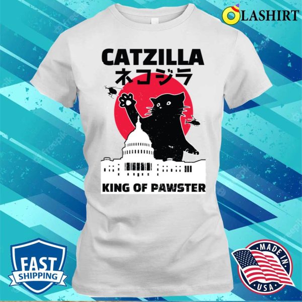 Black Catzilla Vintage Funny Cute Cat Art Japanese Sunset T-shirt