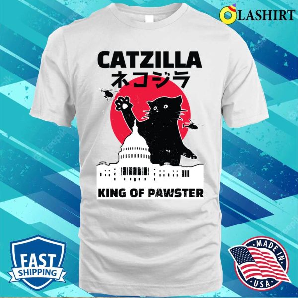 Black Catzilla Vintage Funny Cute Cat Art Japanese Sunset T-shirt