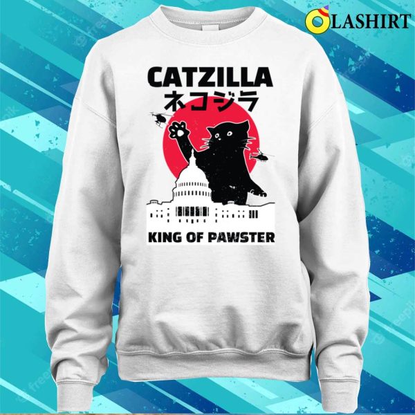 Black Catzilla Vintage Funny Cute Cat Art Japanese Sunset T-shirt