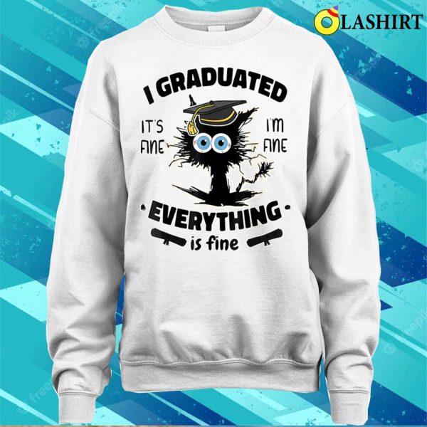 Black I Graduated Graduate Class 2023 Funny Black Cat Graduation T-shirt