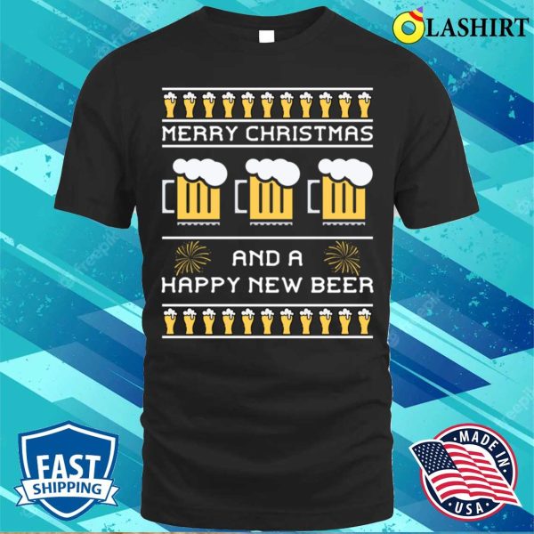 Christmas T-shirt, Beer Drinking Funny Christmas Ugly Sweater Beer Lover T-shirt