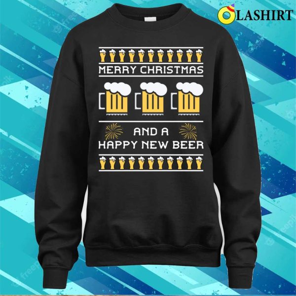 Christmas T-shirt, Beer Drinking Funny Christmas Ugly Sweater Beer Lover T-shirt