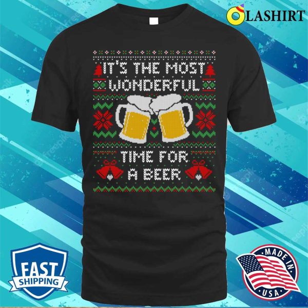 Christmas T-shirt, It’s The Most Wonderful Time For A Beer Funny Ugly Christmas Sweater T-shirt