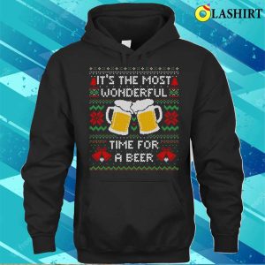 Christmas T shirt Its The Most Wonderful Time For A Beer Funny Ugly Christmas Sweater T shirt 3