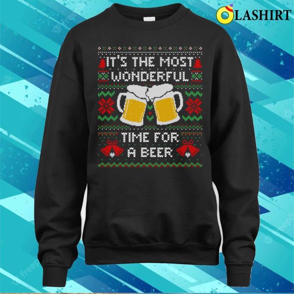 Christmas T-shirt, It’s The Most Wonderful Time For A Beer Funny Ugly Christmas Sweater T-shirt