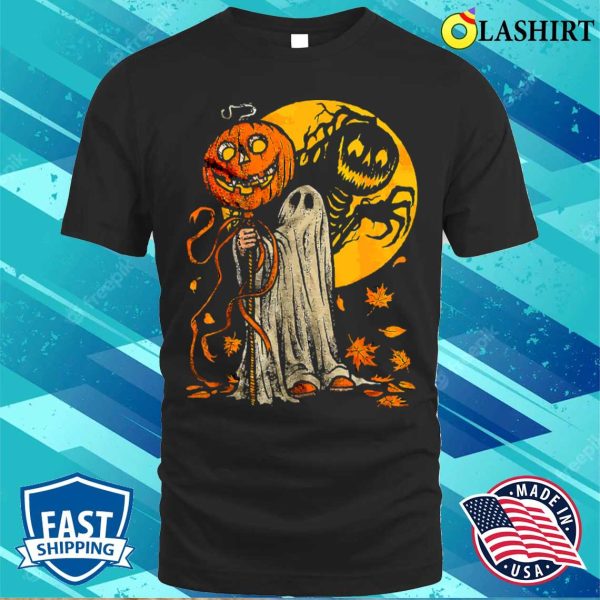 Cute Halloween Ghost Shirt, Funny Halloween Pumpkin Ghost Costume Autumn Leaves Cute Shirt