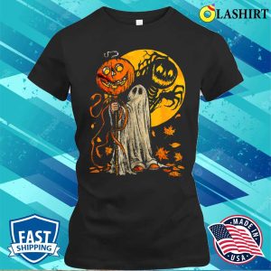 Cute Halloween Ghost Shirt Funny Halloween Pumpkin Ghost Costume Autumn Leaves Cute Shirt 2