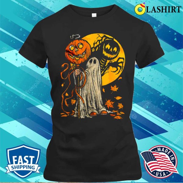 Cute Halloween Ghost Shirt, Funny Halloween Pumpkin Ghost Costume Autumn Leaves Cute Shirt