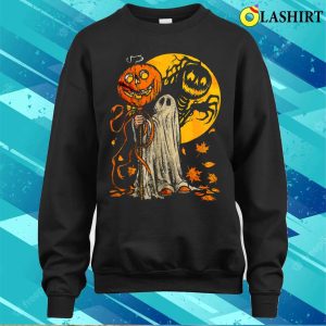 Cute Halloween Ghost Shirt Funny Halloween Pumpkin Ghost Costume Autumn Leaves Cute Shirt 4