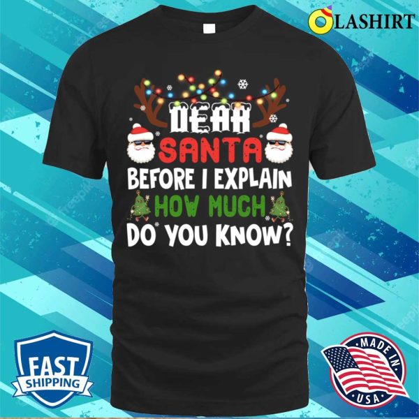 Dear Santa Before I Explain How Much Do You Know, Christmas Lights Pajamas T-shirt