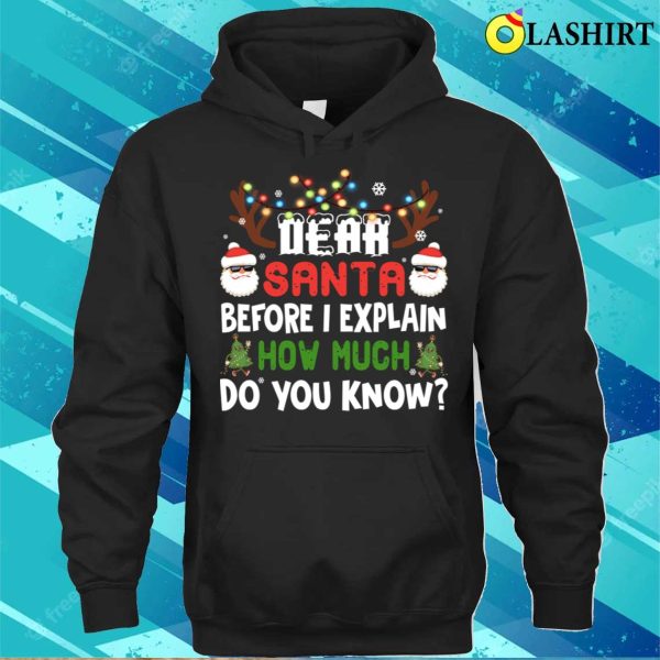 Dear Santa Before I Explain How Much Do You Know, Christmas Lights Pajamas T-shirt