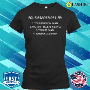 Four Stages Of Life Santa Christmas Pajama Funny Xmas Gift T shirt 2