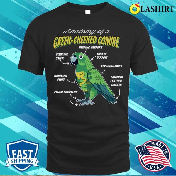 Funny Anatomy Of A Green Cheek Conure Pet Bird Lover T-shirt