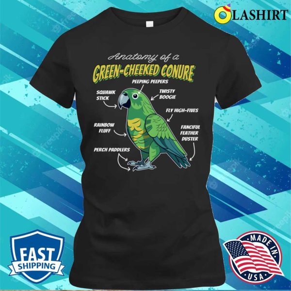 Funny Anatomy Of A Green Cheek Conure Pet Bird Lover T-shirt