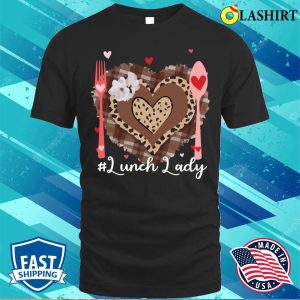 Funny Happy Valentines Day Lunch Lady Leopard Heart Love T shirt 1