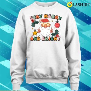 Funny Merry Xmas T shirt Retro Stay Merry And Bright Christmas Party Santa T shirt 4