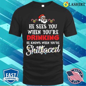 Funny Santa Drinking Christmas Costume Funny Xmas T shirt 1