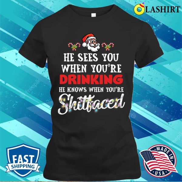 Funny Santa Drinking Christmas Costume Funny Xmas T-shirt