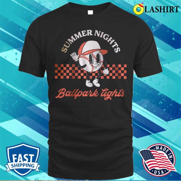 Funny Summer Nights Ballpark Lights Baseball Player T-shirt