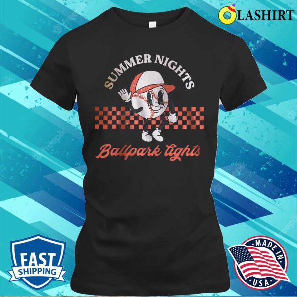 Funny Summer Nights Ballpark Lights Baseball Player T-shirt