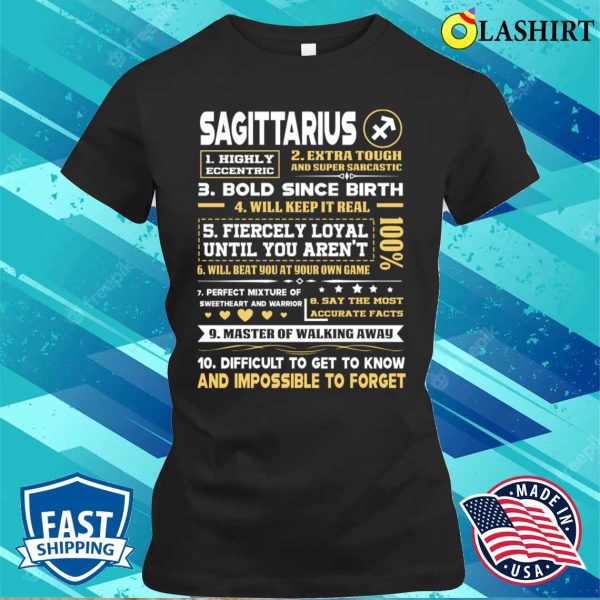 Funny Top 10 Things About Sagittarius Zodiac For Birthday Funny T-shirt