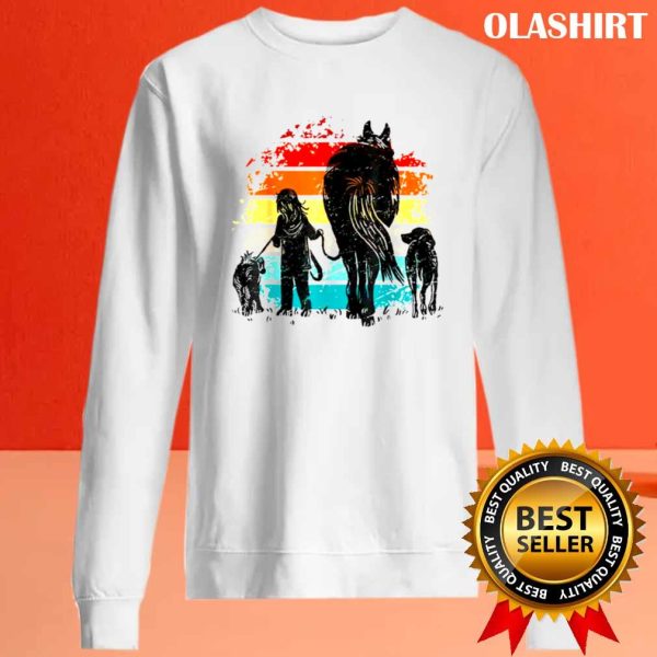 Funny Vintage Girl With Dogs And Horse Funny Horseback Riding T-shirt