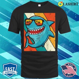 Funny Vintage Shark With Sunglass Summer For Shark Lovers T shirt 1