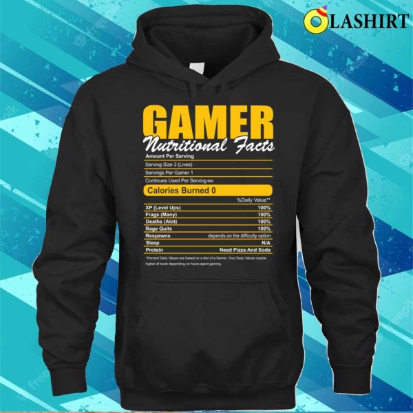 Gamer Nutritional Facts Cute Gamer Player Video Gaming Funny T-shirt