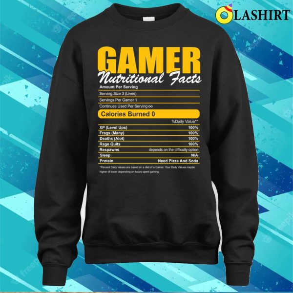 Gamer Nutritional Facts Cute Gamer Player Video Gaming Funny T-shirt