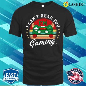 I Cant Hear You Im Gaming Funny Elf Gaming Controllers Gamer Xmas Design Vintage T shirt 1