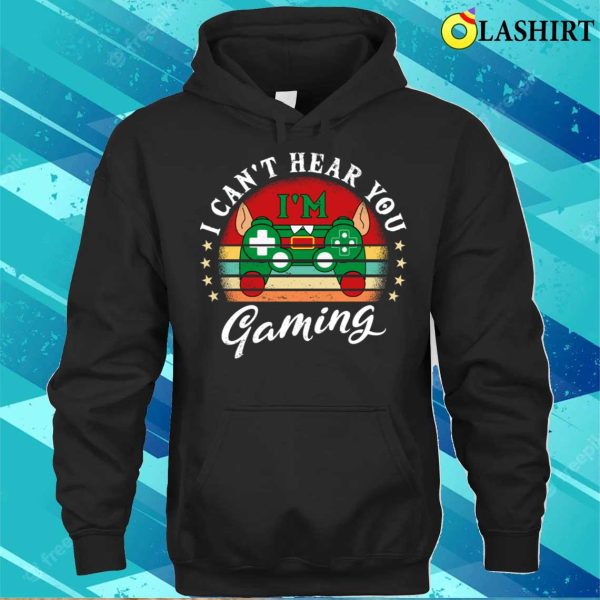 I Cant Hear You Im Gaming Funny Elf Gaming Controllers Gamer Xmas Design Vintage T-shirt